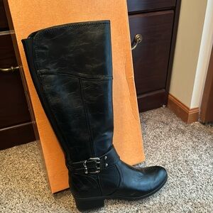 Knee high black leather like boots